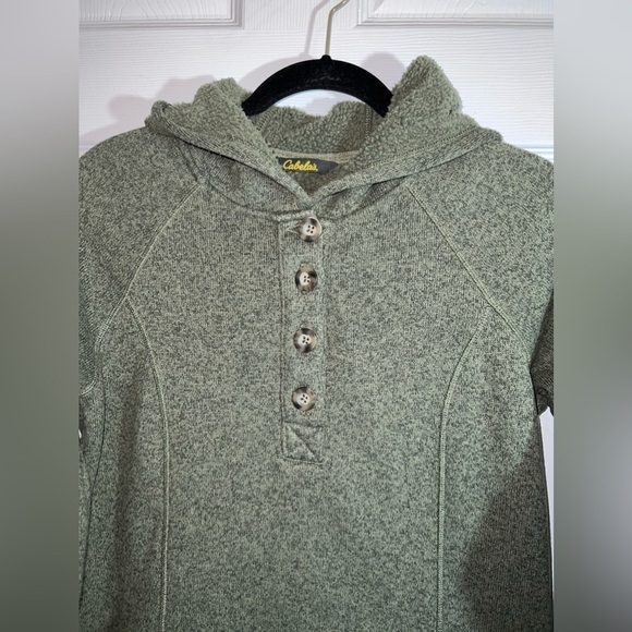 CABELAS Womens Olive Green Fleece Lined Hooded Pullover Sweatshirt Sz M - Picture 3 of 10